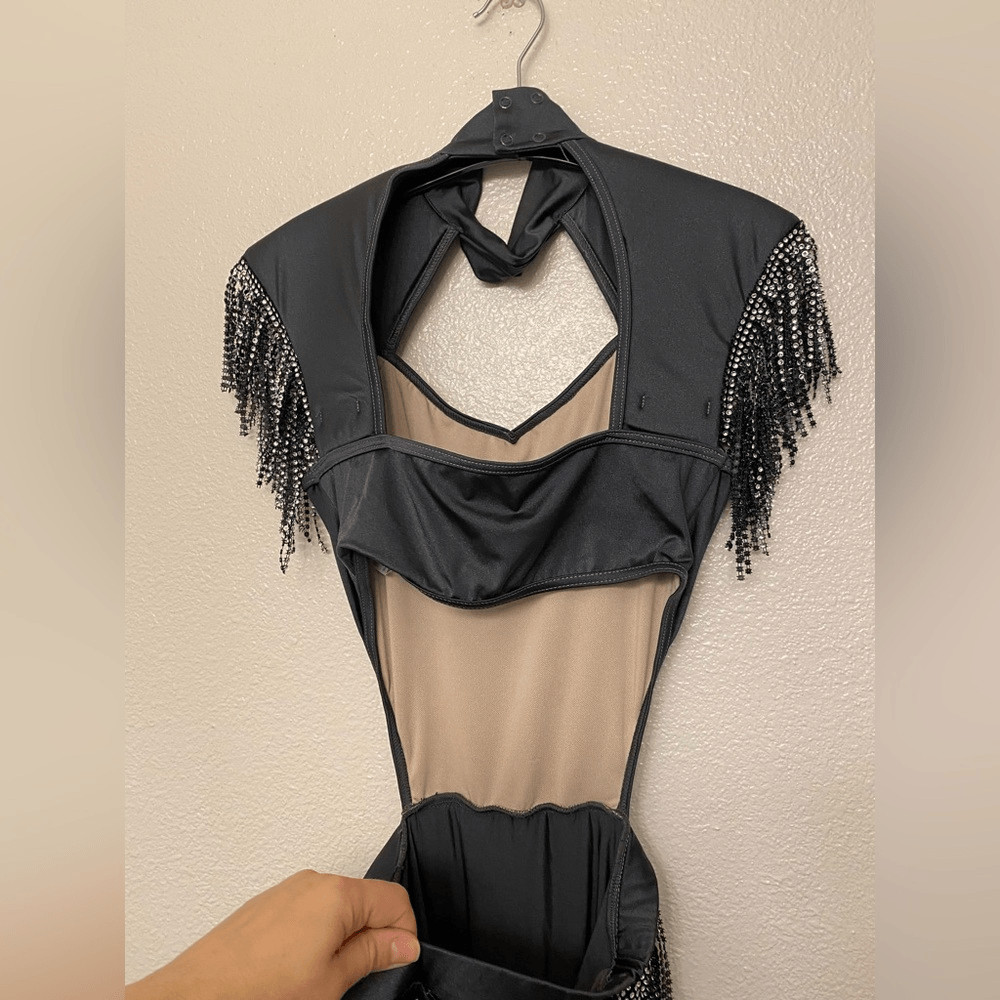 Weissman Elite Dance costume gray fringe bling Castle 17832 leotard dress MA