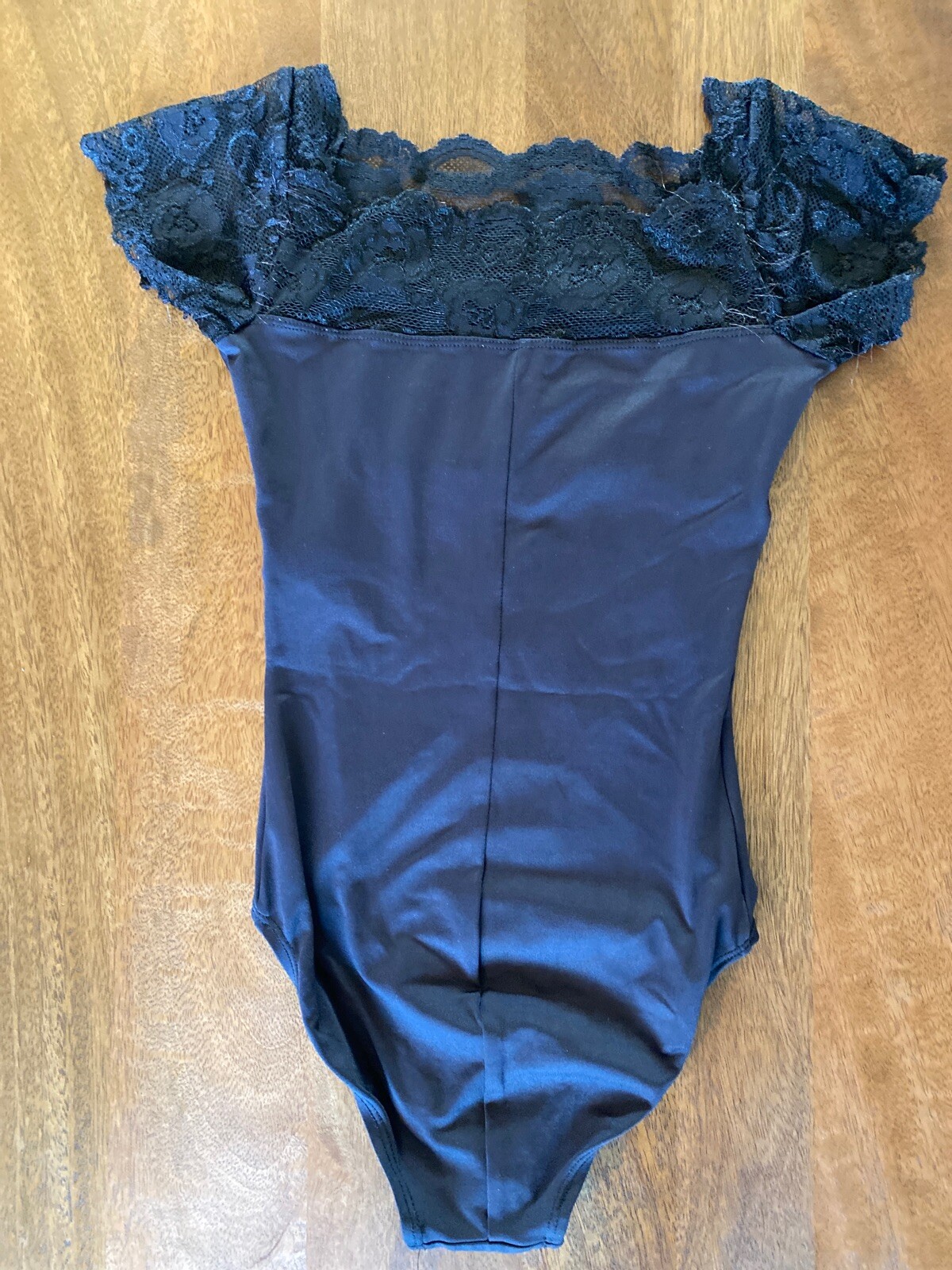 Gaynor Minden Leotard Lace Cap Sleeve Black Bust Lined Size Junior Pre-owned