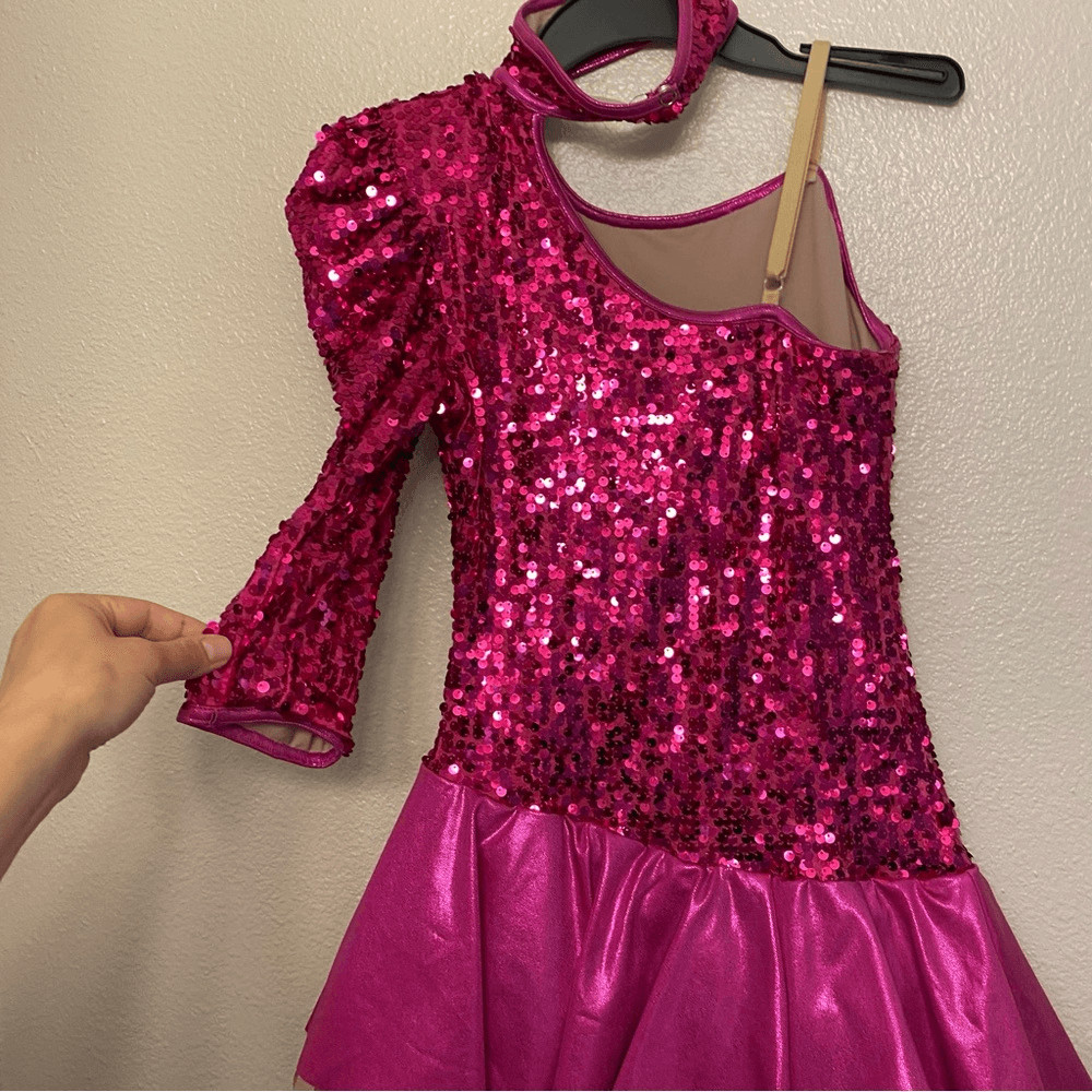 WEISSMAN Dance Costume hot pink sequin one sleeve CALL ME MAYBE 9243 SA adult