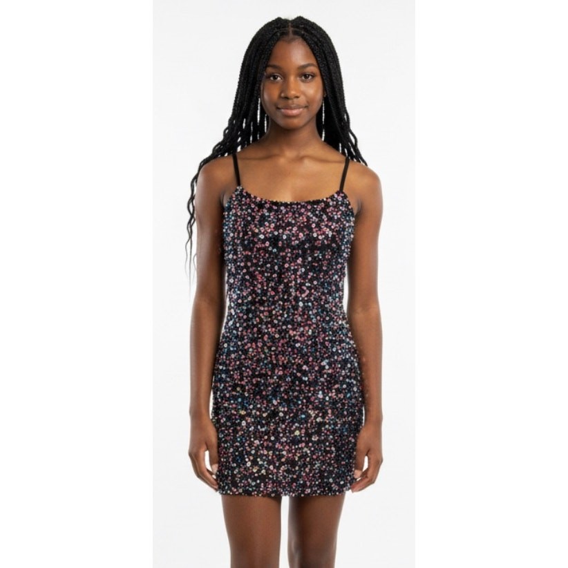 multi color sequined mini dress bodycon stretch S.M