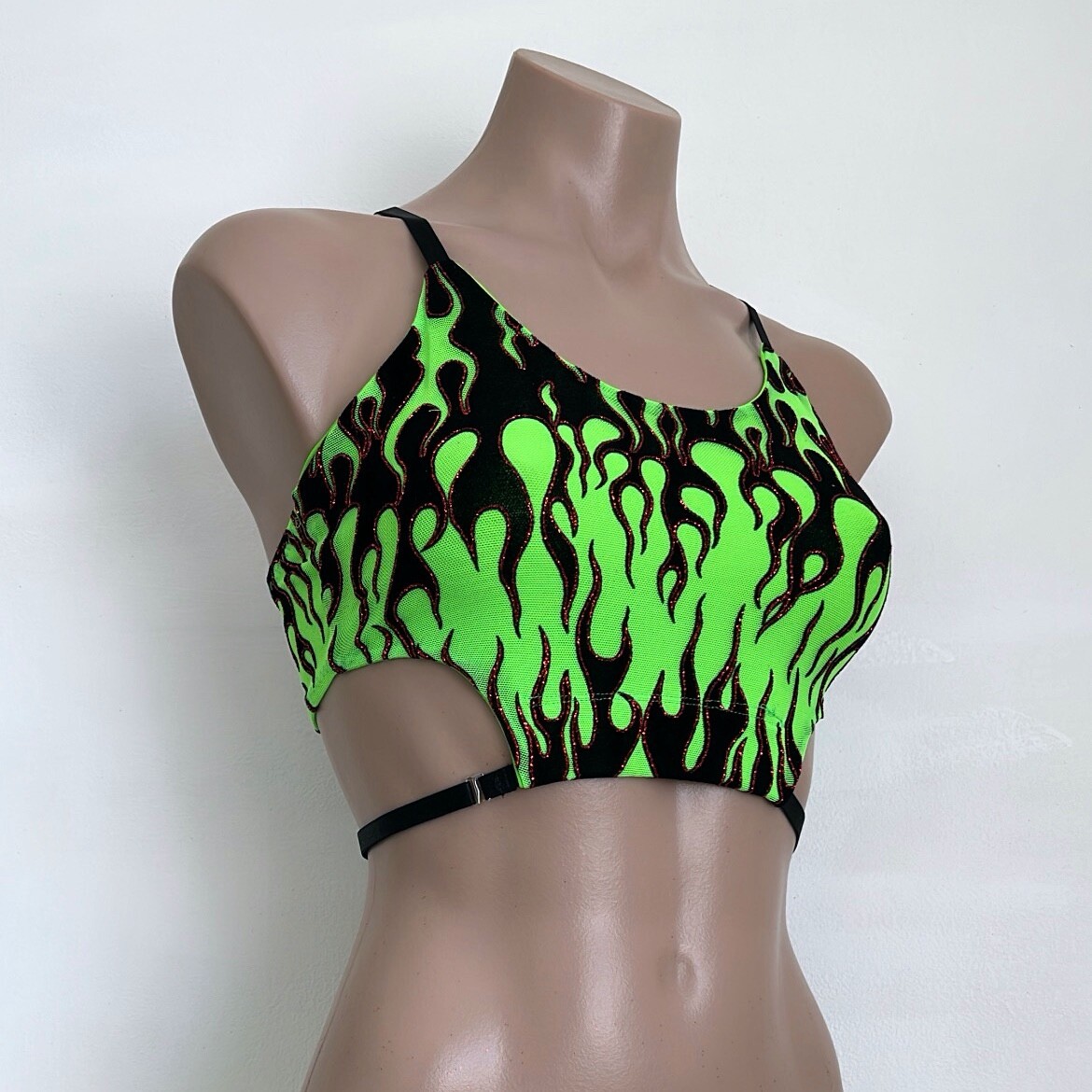 Schminke 🔥 UV neon Flames fire baby-evils bra top dance wear mesh spandex flame