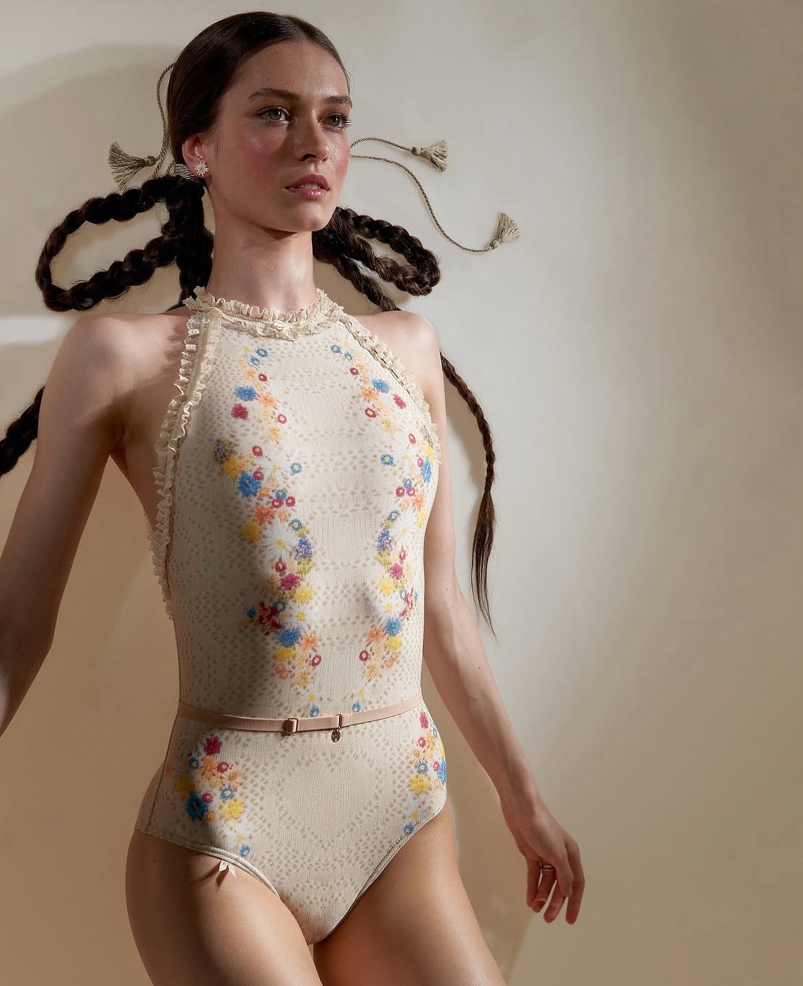 New Just A Corpse Edelweiss Embroidery Print Halter Leotard Size Medium