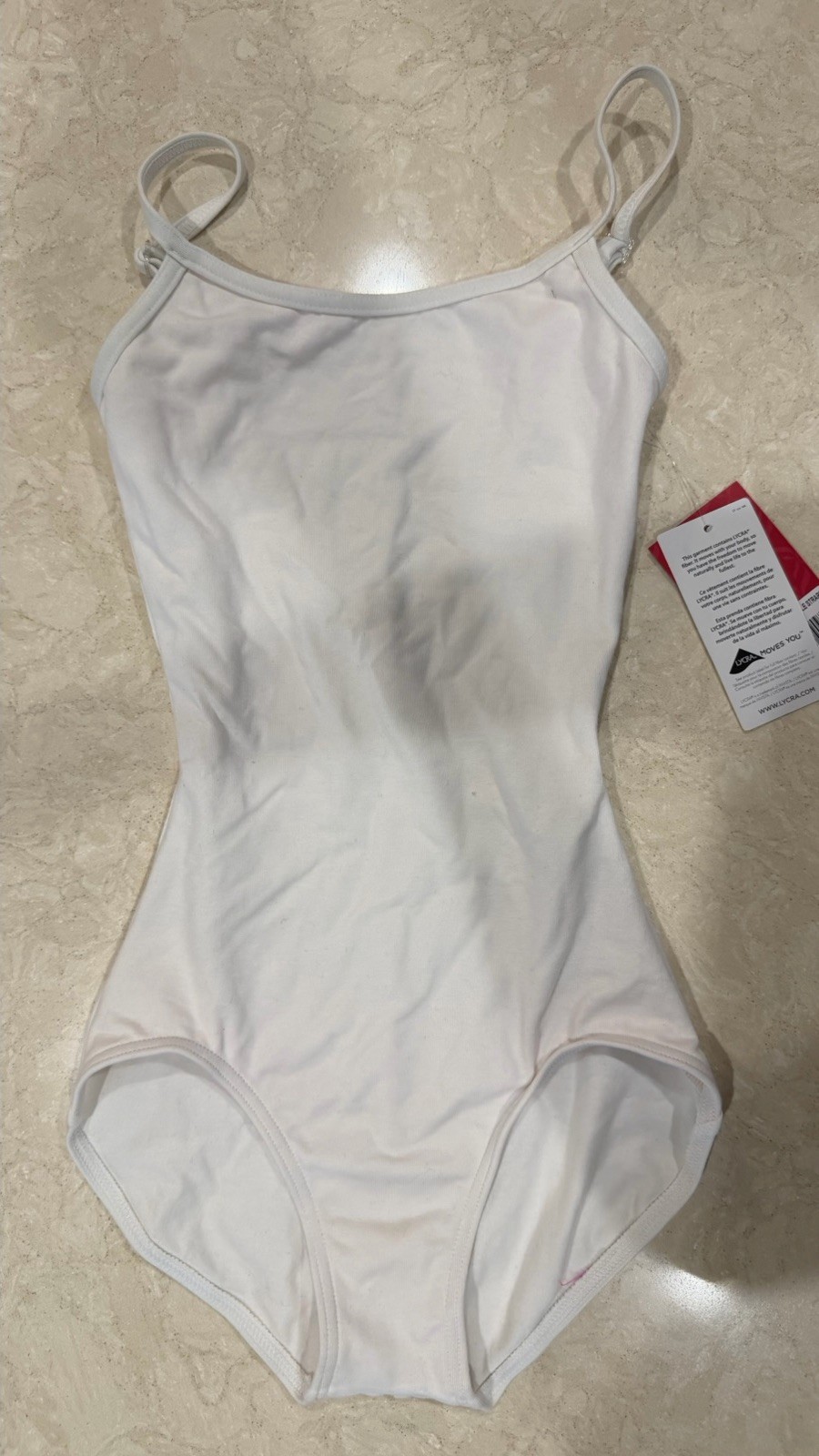 New Ladies XS Capezio Plain Solid White Leotard Leo Cami Top Cotton Lined Dance