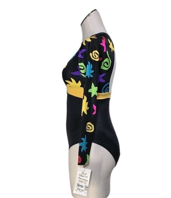 Body Wrappers Vintage 80s Open Back LS Colorful Leotard Dance Preteen Adult XS/S