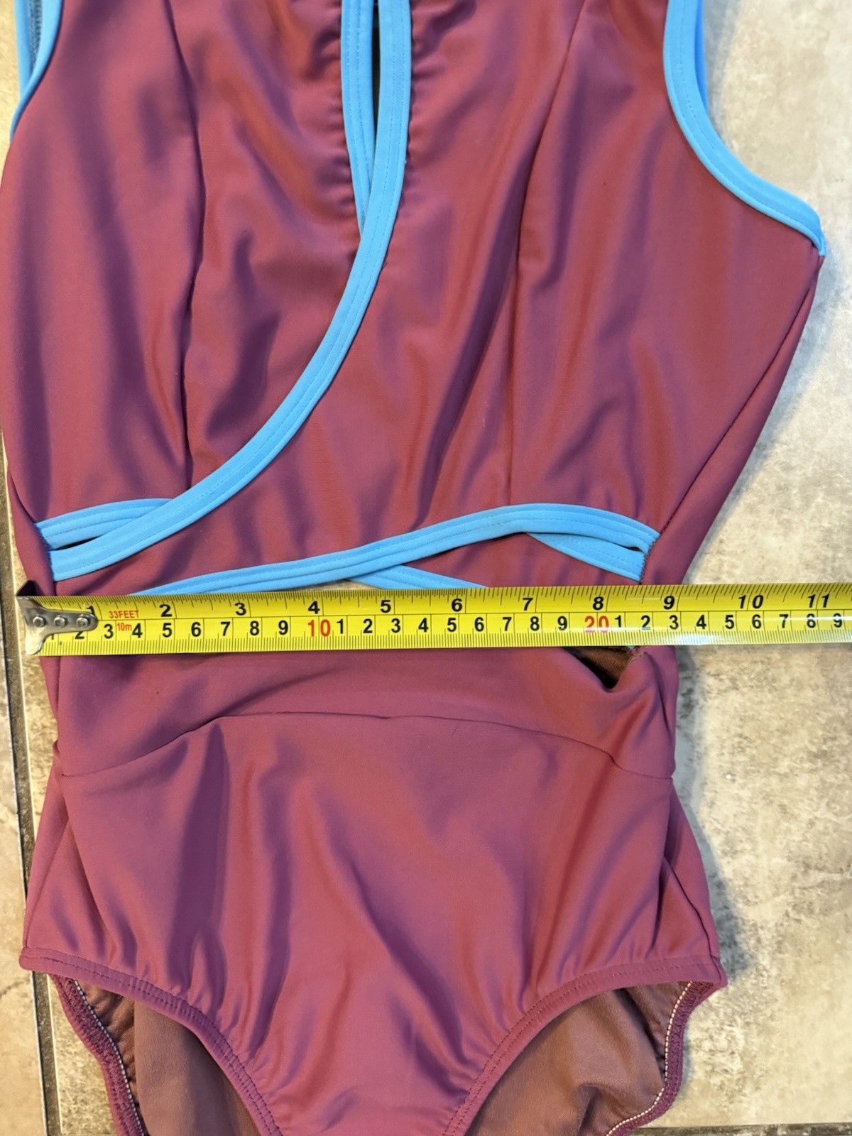 Five The Label Leotard Womens XS Burgundy Blue Cutout Strappy Dance Gymnastics