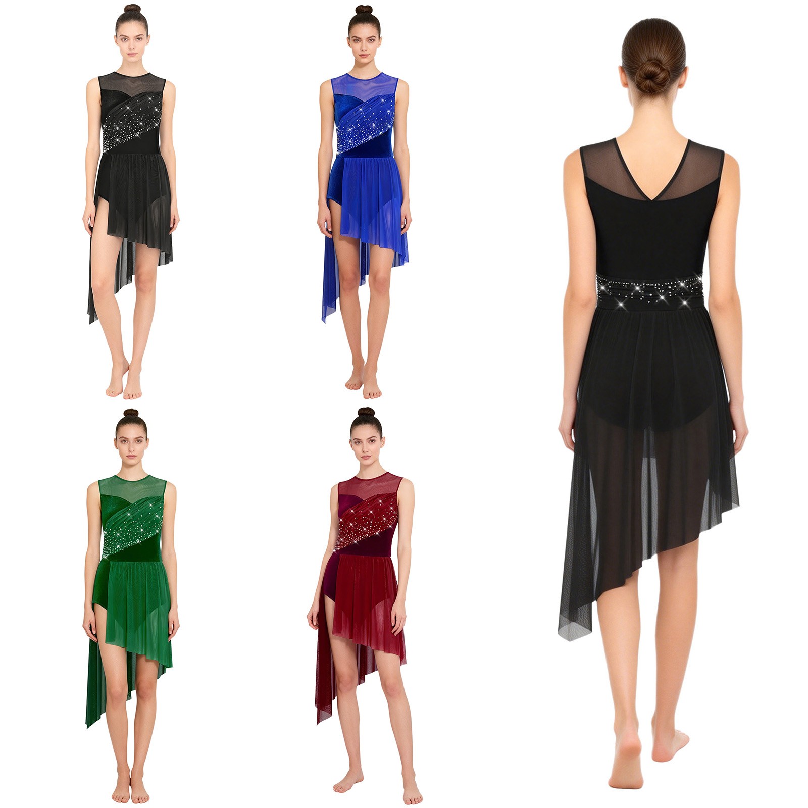Women Dancewear Competition Dress Jazz Costumes Holiday Leotard Party Irregular