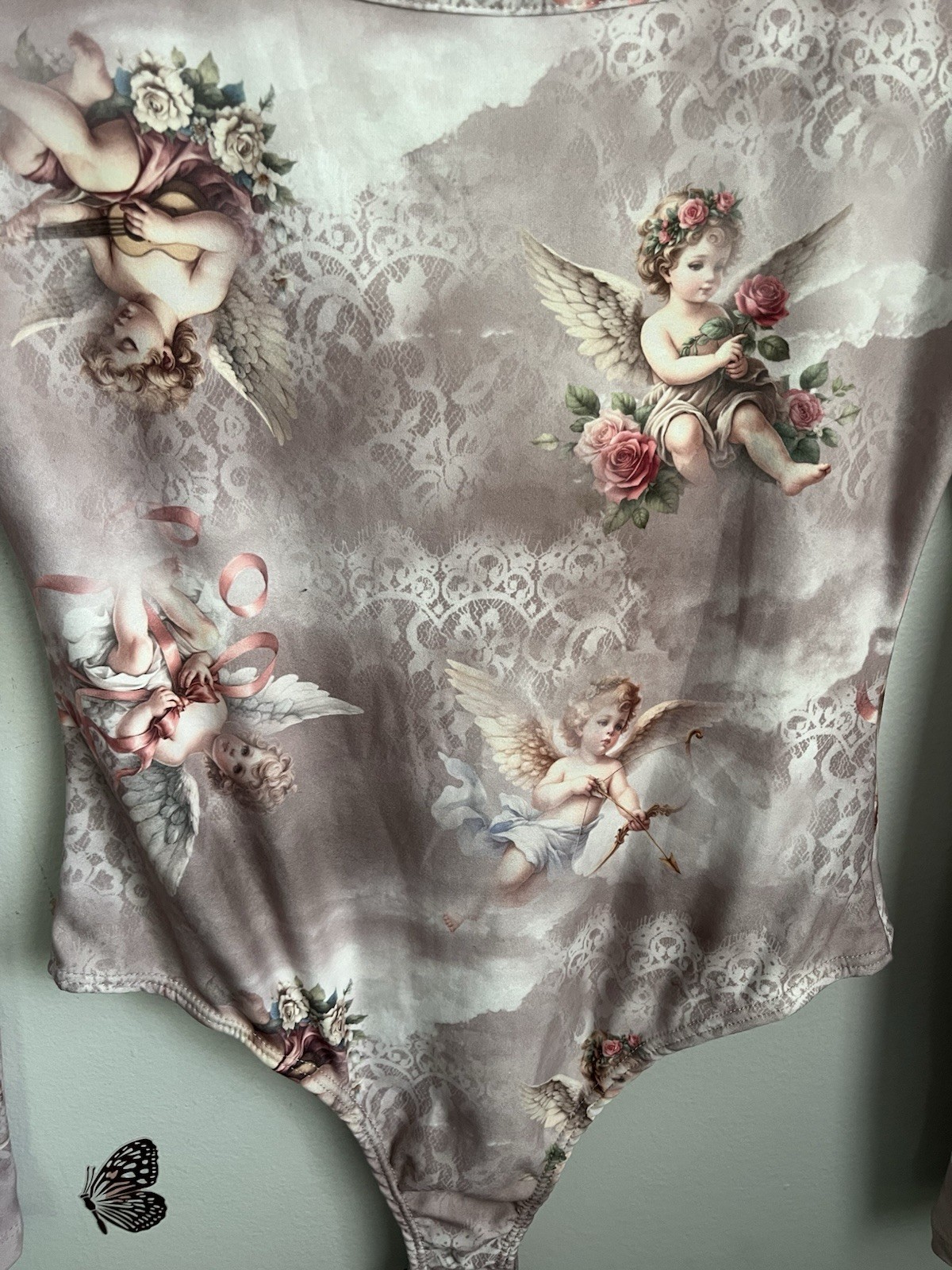 Charming Feminine Bodysuit Leotard Cottagecore Cherubs Angels Romantic Medium