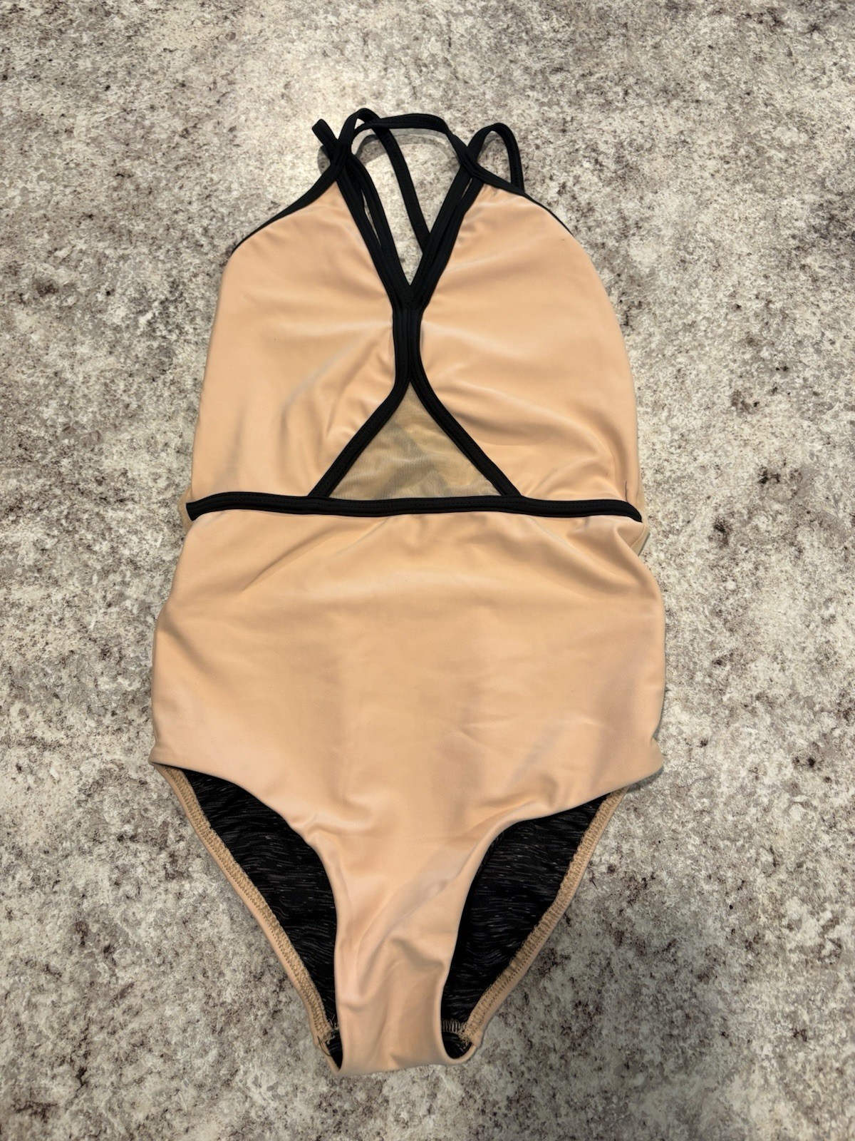 Women’s Size PA One Piece Solid Beige/Black Mesh Crossback Strappy Leopard