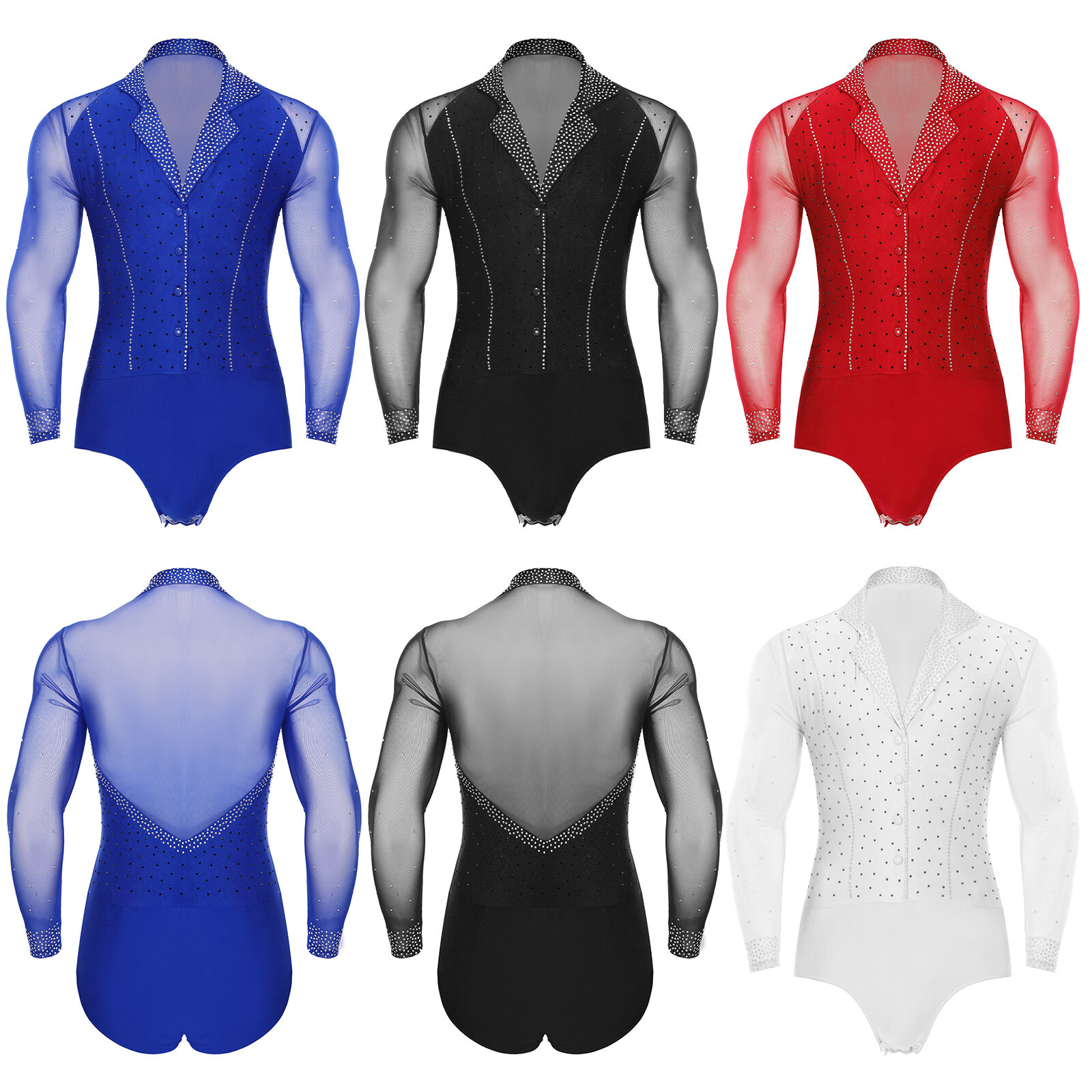 Men Shiny Latin Ballet Dance Shirt Leotard Long Sleeve Ballroom Samba Salsa Top
