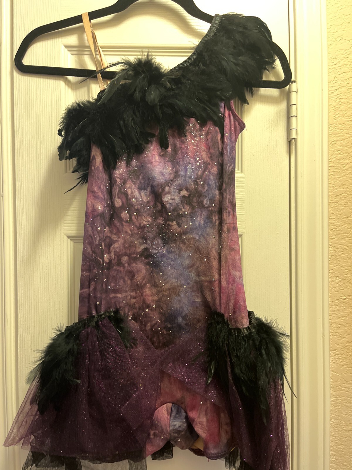 Weissman Purple Galaxy Unitard with Feathers and Tulle Skirt Adult Small