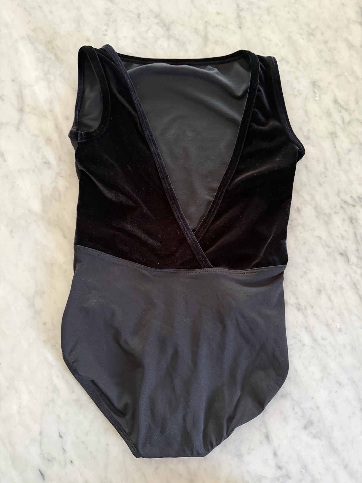 Black Suffolk Leotard With Velvet Trim And Accents Adult Small Deep V Back