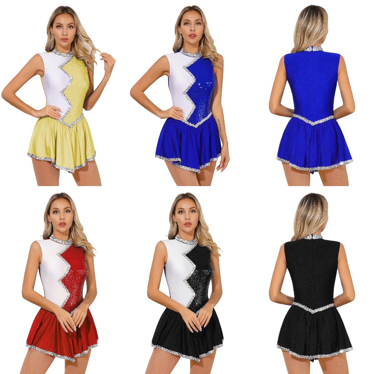Womens Dancewear Patchwork Figure Skating Performance Dress Jazz Clothing Tank