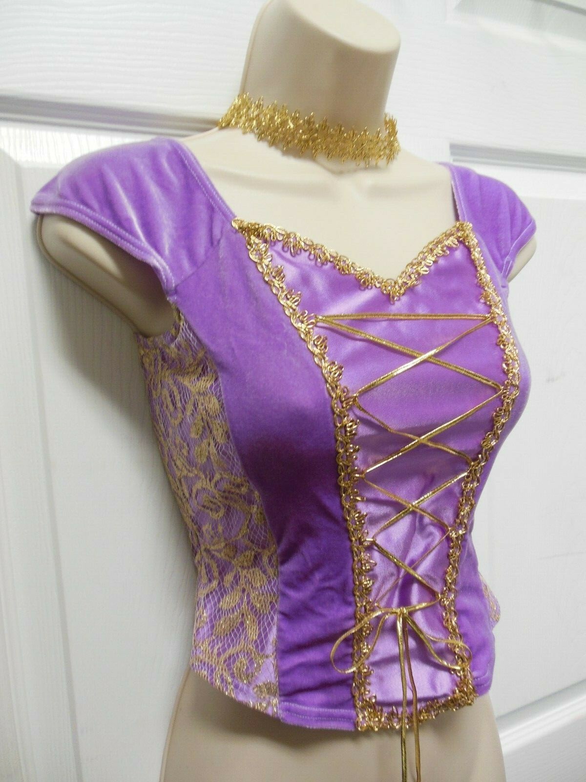 Velvet Ballet Basque Orchid Gold Braid Lace Capsleeve Child Ladies sizes