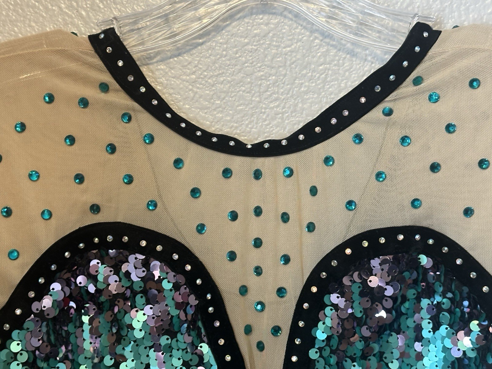 Glamour Costumes Dance Mesh Sequin Gem Long Sleeve Leotard Bodysuit-Adult SA NEW