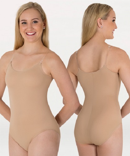 Body Wrappers 260 Women’s Size XLarge Nude Camisole Leotard w/ Clear Adj. Straps