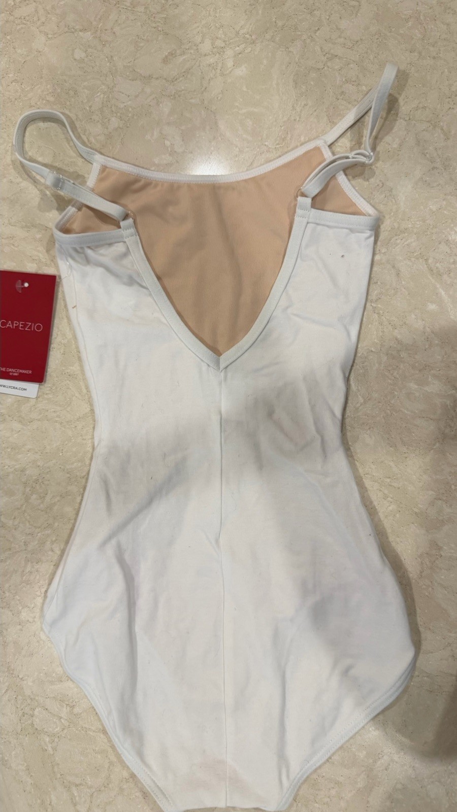 New Ladies XS Capezio Plain Solid White Leotard Leo Cami Top Cotton Lined Dance