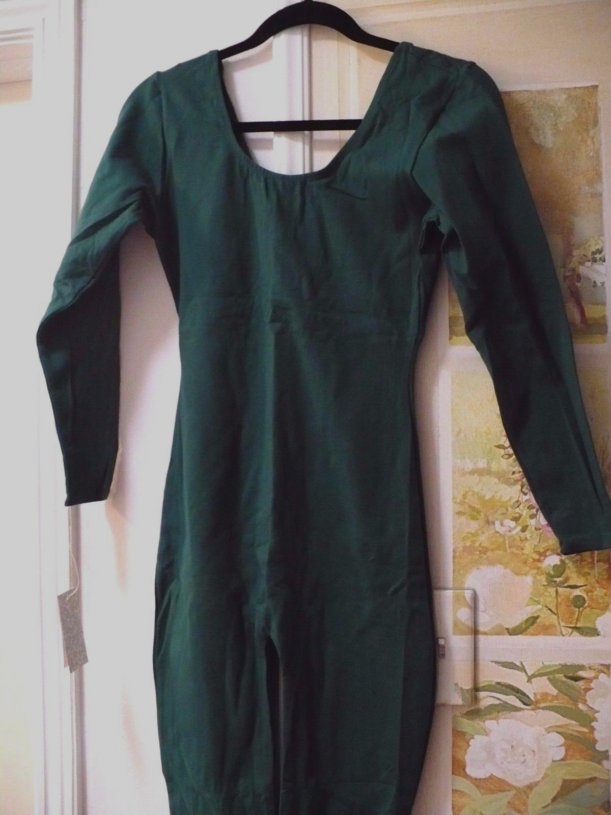 GREEN NEW Cotton Dance Catsuit LONG SLEEVE UNITARD MD, LG. XL leotard w/legs