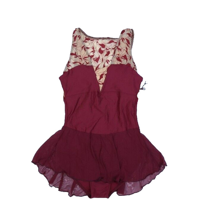 Wear Moi Soraia Ballet Dance Skirted Leotard Combo Burgundy Heart Neck Womens XS