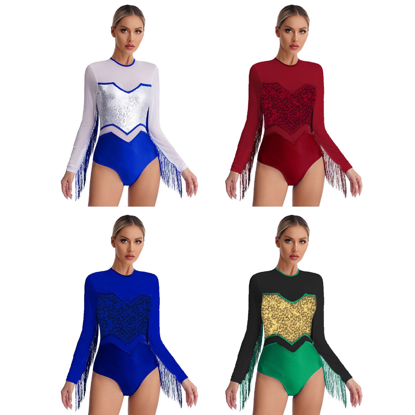 Womens Leotard Sparkly Bodysuit Cha Jumpsuit Waltz Costume Ice Skating Dance
