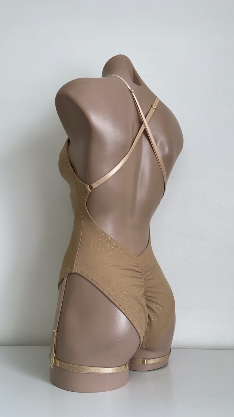 Schminke 🔥 dance wear nude mesh sparkle bodysuit monokini pole-wear one-piece
