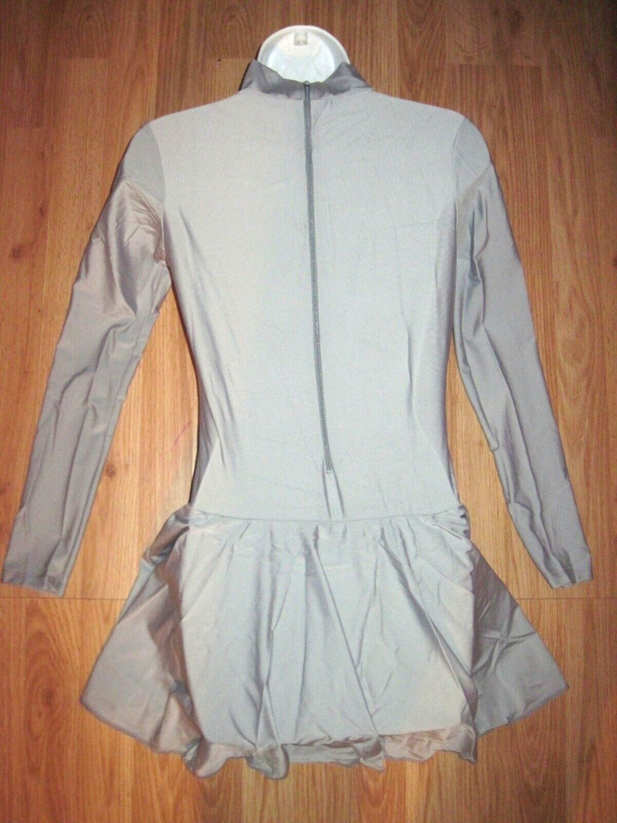 Plus Size Shiny Gray Spandex Leotard Dress Long Sleeve T-Neck Sz 3XL 18-20 New