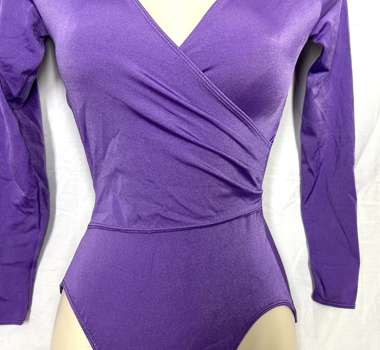 Vintage Danskin Purple Surplice Long-Sleeved Leotard Made in USA Medium M