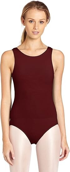 Capezio Women’s High-Neck Tank Leotard With Ballet Leg Line, Burgundy, XS