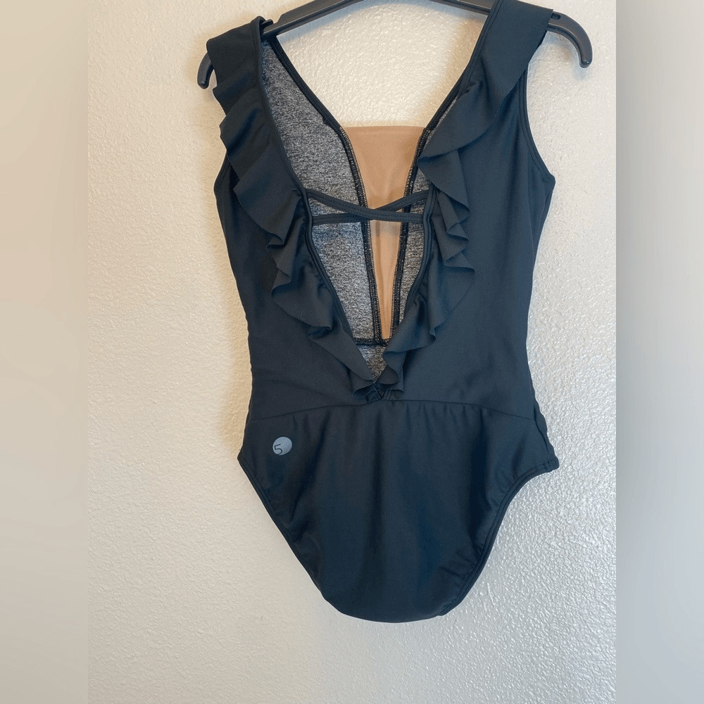 Five 5 Dance solo black ruffle leotard SA-Small adult