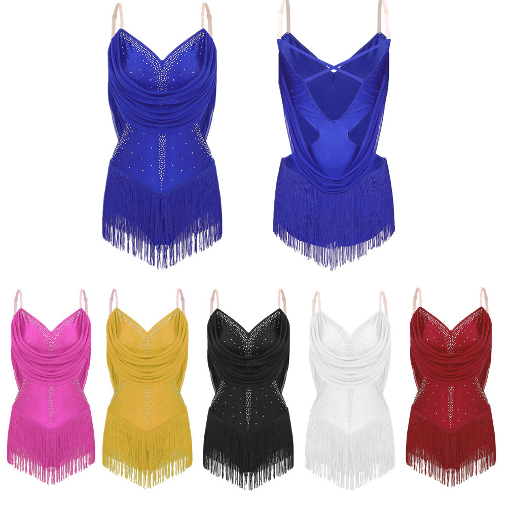 Women Dress Salsa Bodysuit Performance Costume Mini Unitard Party Leotard Jazz