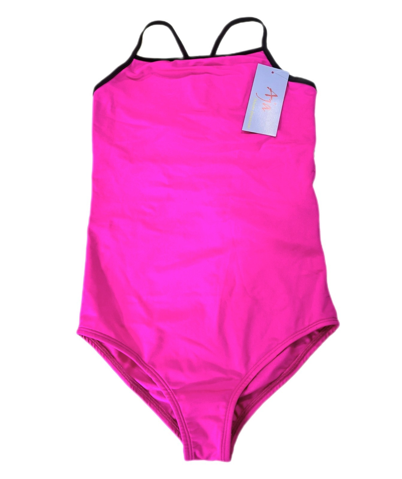 Aja VTG Hot Pink Side Cutout Keyhole Crossback Leotard Coolmax Bra Liner Size AM