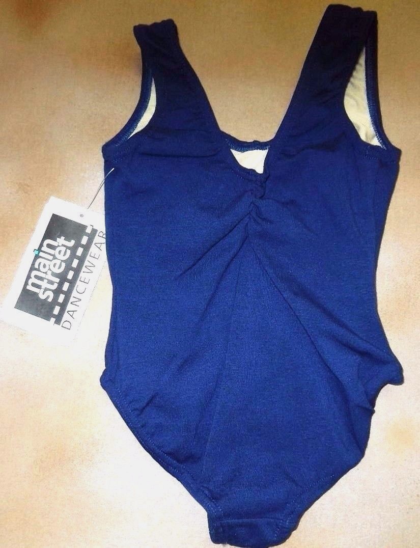 NWT Main Street Navy Blue Pinch Front Back Cotton Tank Leotard Dance sz XLChild