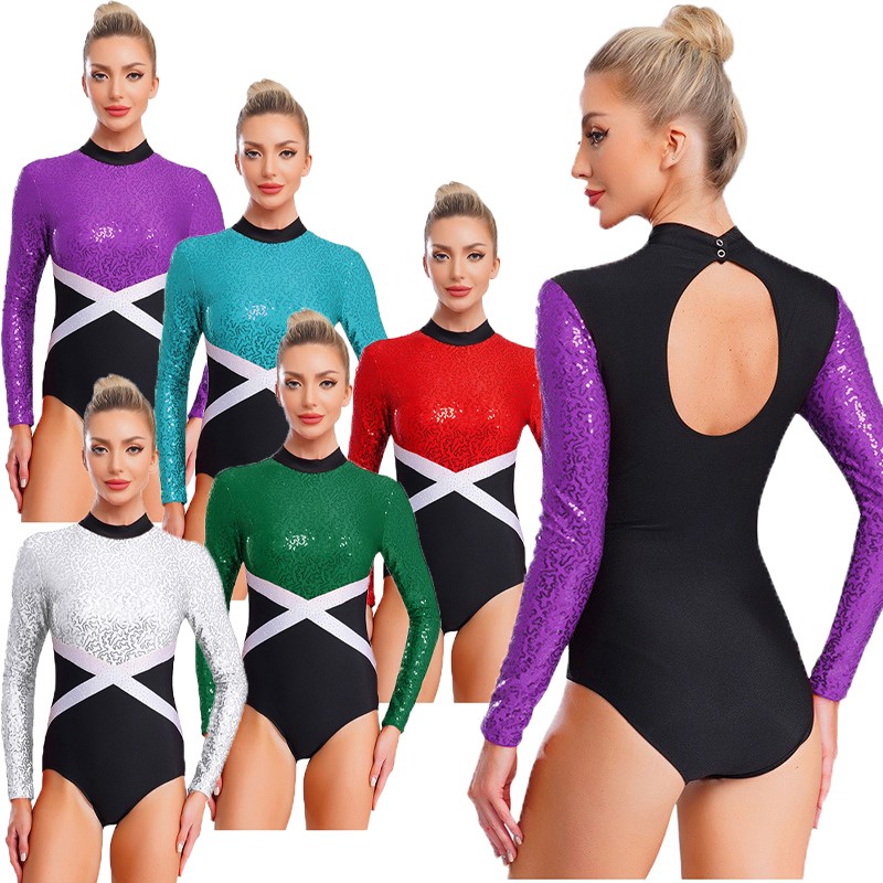 Womens Jumpsuit Figure Skating Bodysuit Uniform Leotard Competition Glittery