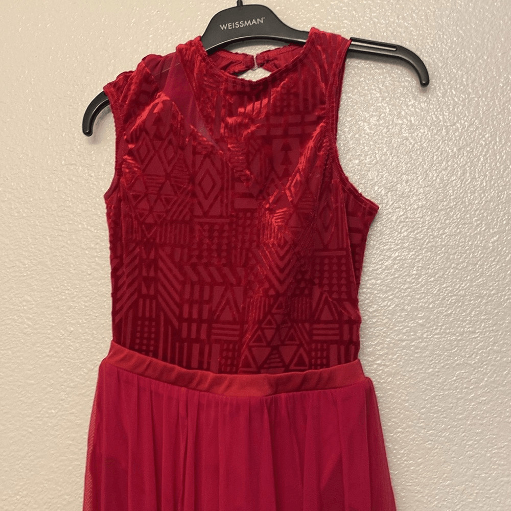 Weissman Dance costume red maxi mesh flocked dress More 12261 child LC