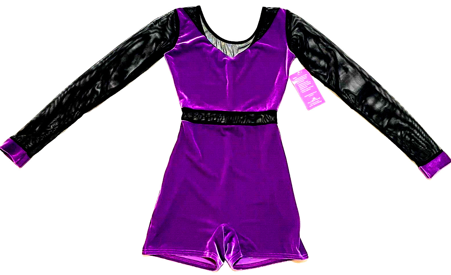 Motionwear Velvet Biketard Bodysuit Unitard Mesh LS Competition Duet New Women S