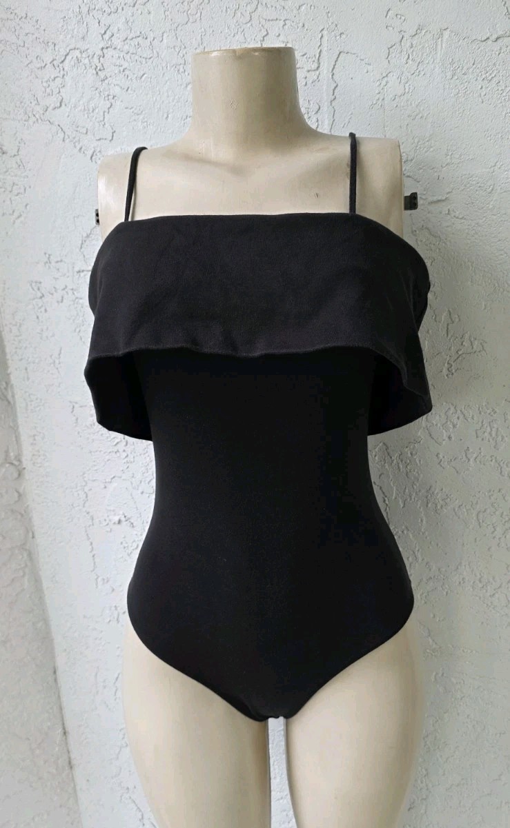 Vintage 80s Cabaret Of Shoulder Black Leotard Bodysuit Top Women’s Medium