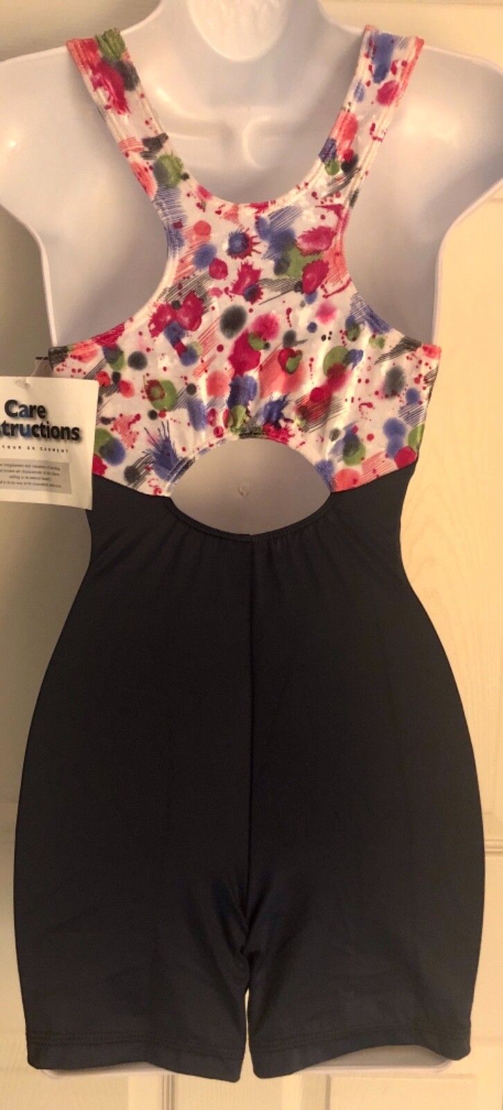 GK DANCE BIKETARD ADULT SMALL CRUSH VELVET PAINTBALL PRINT NAVY T-BACK TANK AS
