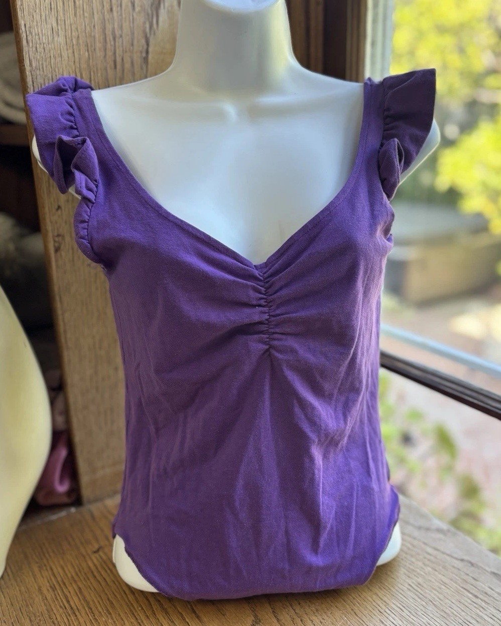 Vintage 80s The East Side Clothing Leotard Ruffle Purple Aerobics Bodysuit
