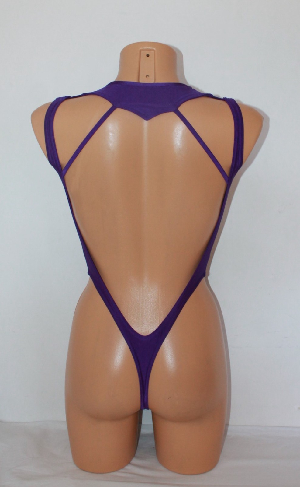 Women Thong One-piece Leotard 210-07 „Web“ and Mitts Purple Spandex Size L