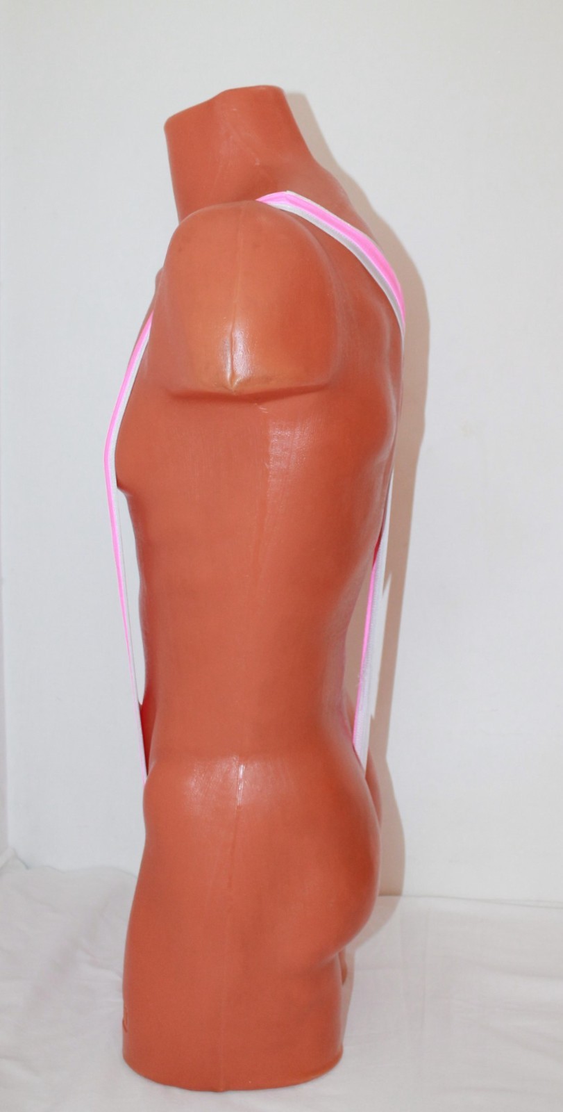Men Thong Very Open Leotard 153-53 Hole Crotch Pink Spandex White Edging OneSize