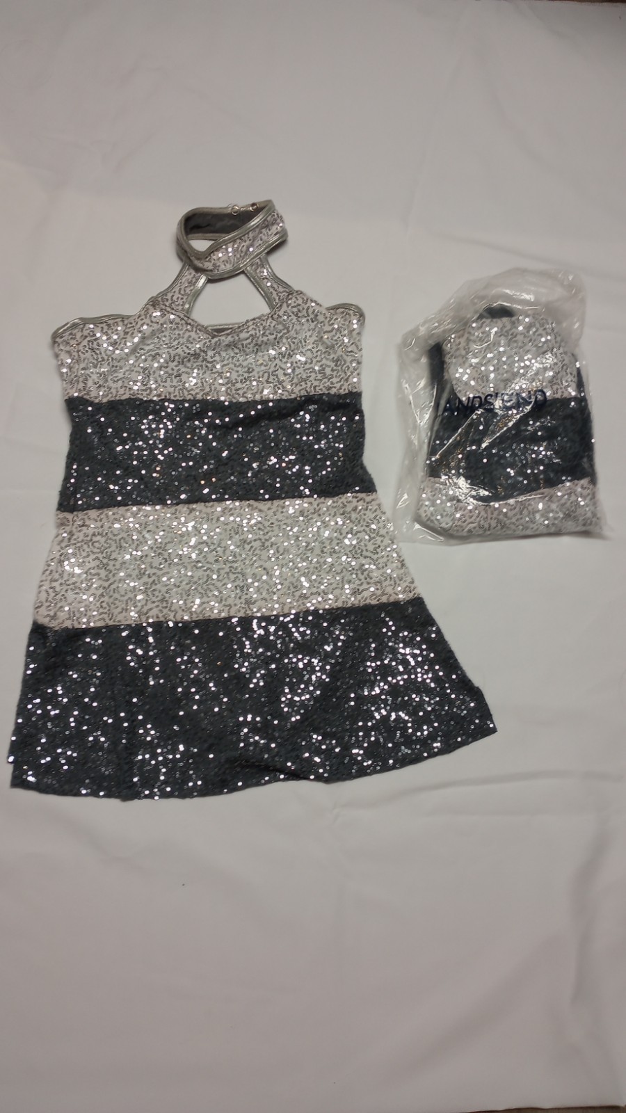 A Wish Come True Dancewear® Type Sequin Leotard White Blue Apron