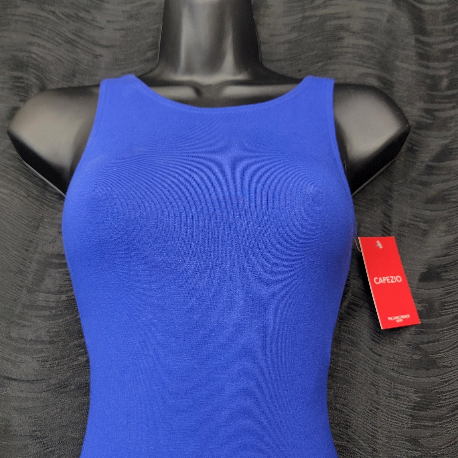 Capezio Royal Blue High-Neck High Scoop Front-Back Neckline Tank Leotard SZ XSA