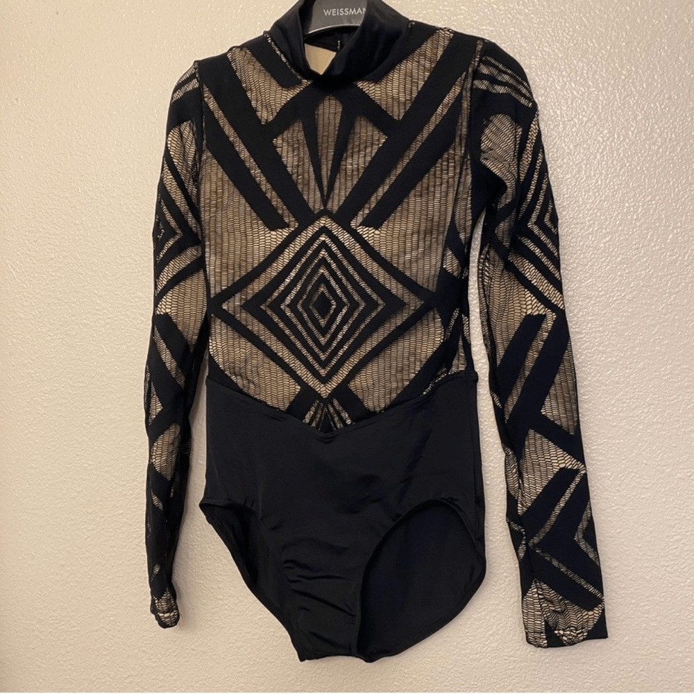WEISSMAN Balera Dance costume black Geometric Lace Leotard MT10336 Adult MA