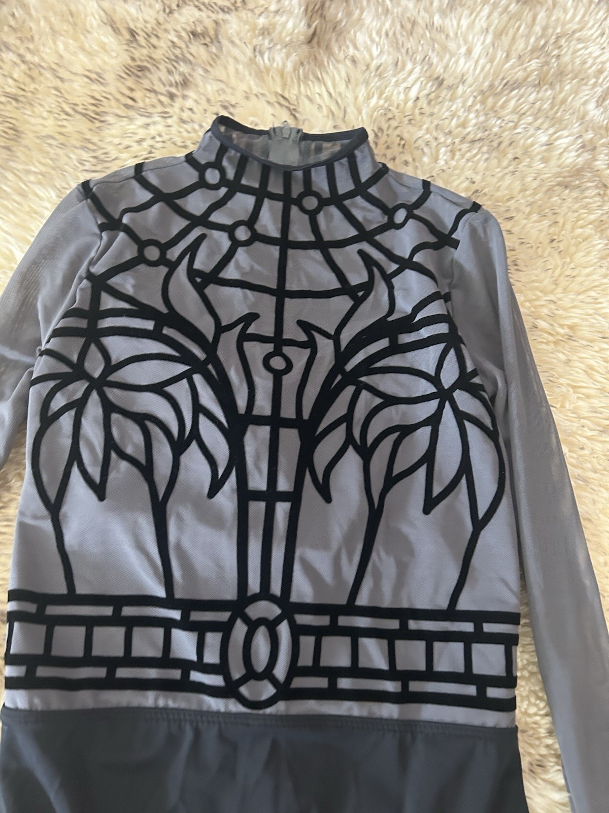 WEISSMAN Balera Dance costume gray black Geometric Lace Leotard RN 6483 Adult LA