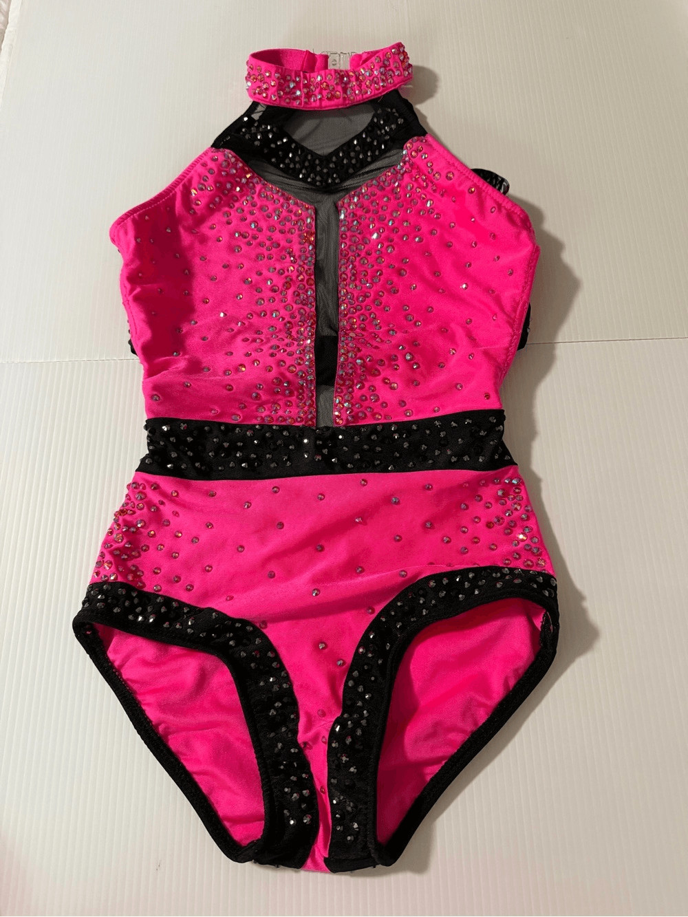 Glamour Solo Dance Costume Hot Pink Black Rhinestone contemporary jazz XSA Adult