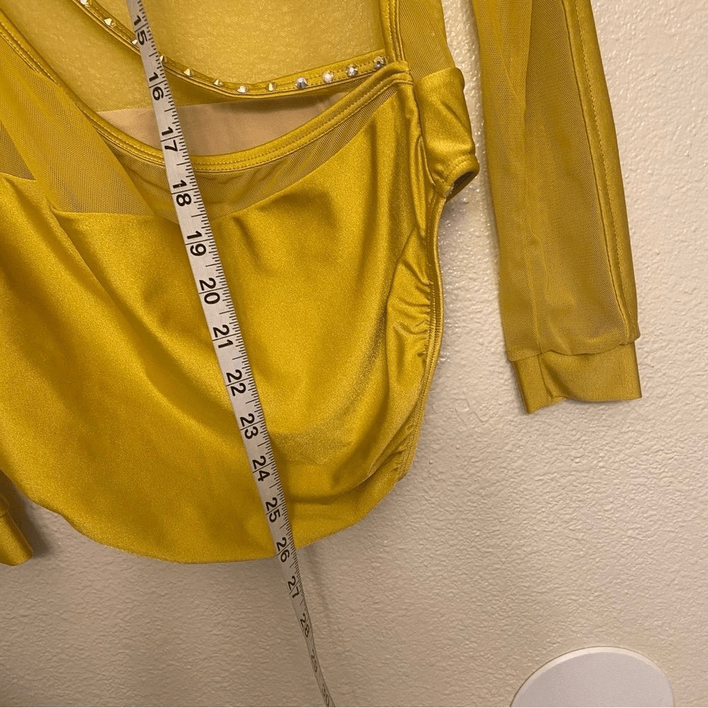 LA dance designs dance custom gold yellow costume embellished rhinestone adult M