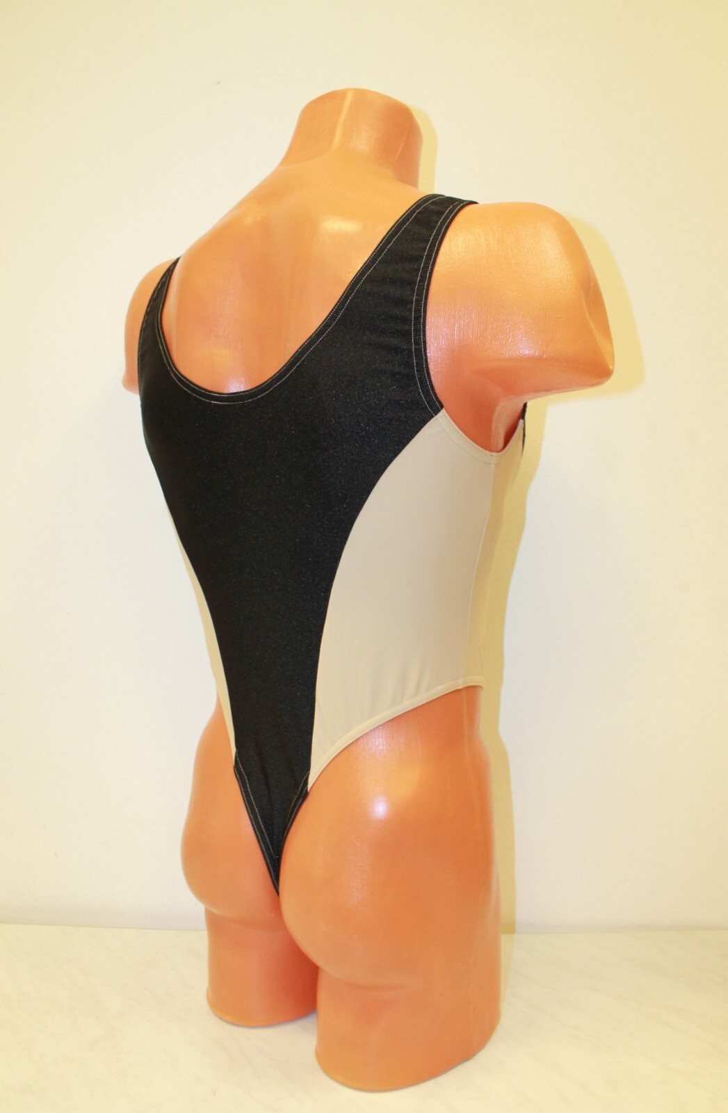 Men Thong Leotard 150-19 Black and Light Brown Color Tan Spandex Size M