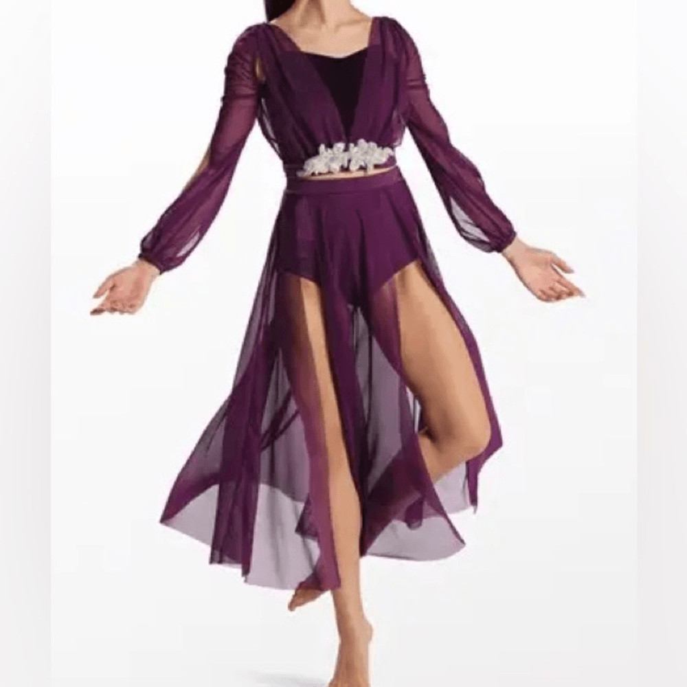 WEISSMAN Dance Costume purple velvet 2 piece bling maxi skirt Phoenix 15694 SA