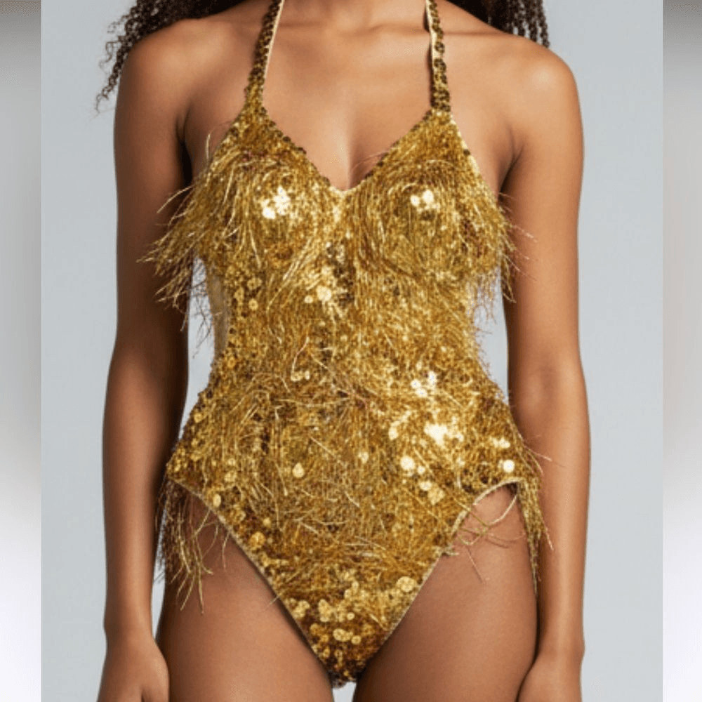 Glamour Gold Fringe Sequin Ballroom Jazz Cabaret Solo Dance Costume 5633 XLA Adu