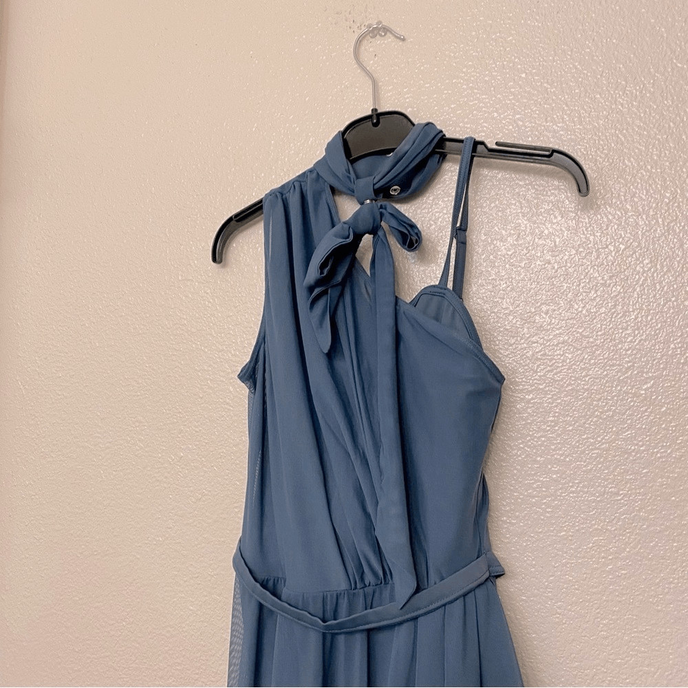 WEISSMAN Balera Dance lyrical slate blue One Shoulder Tied Neck maxi D13079 SA