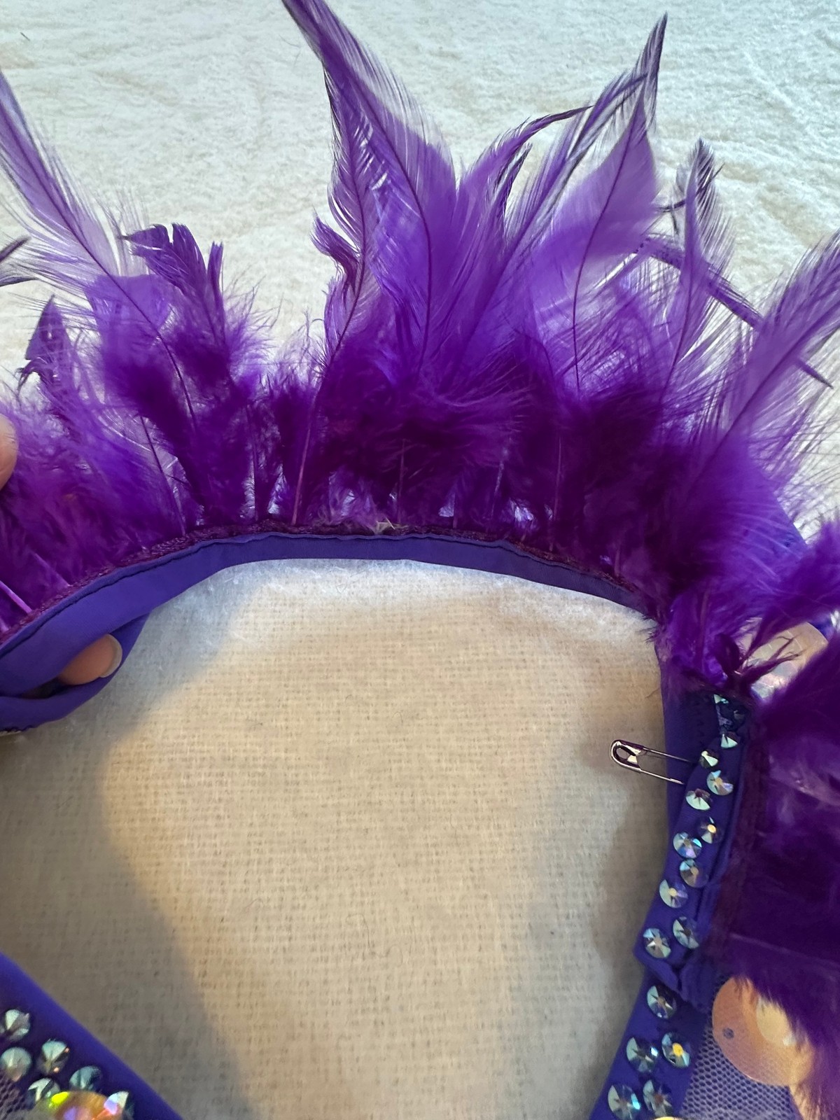 Burlesque Women’s Purple Sequin Feather Leotard Dance Performance Costume XS/S